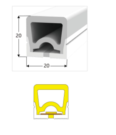 Technische Zeichnung des 20 × 20 mm Profils mit 270°-Lichtabstrahlung